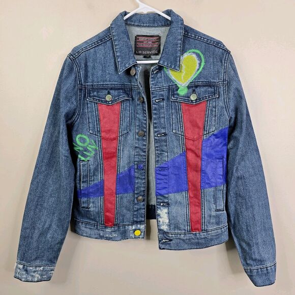 Lip Service Against Society Y2K Embellished Punk Grunge Denim Jacket Medium - Picture 3 of 10